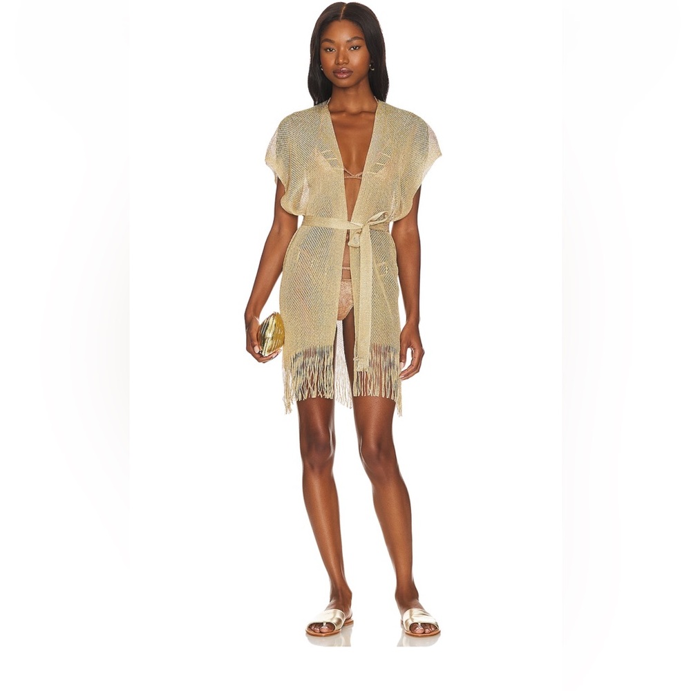 Luli Fama Metallic Gold Fringe Swim Coverup